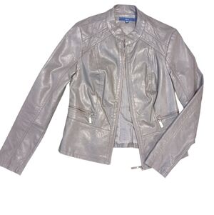 Apt.9 Grey Moto Style Faux Leather Jacket Sz S